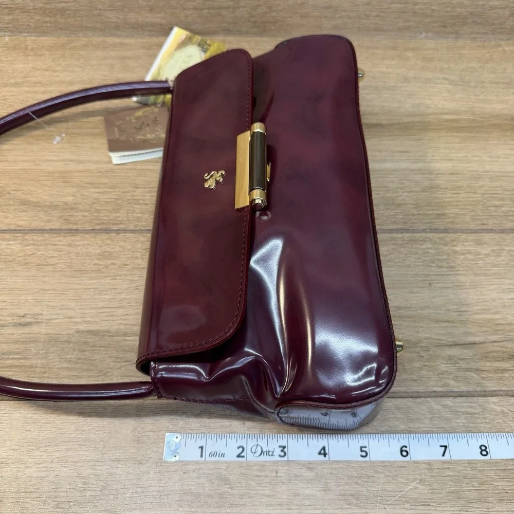 Pratesi Barchetta Italian Leather Shoulder Bag Chianti Burgundy Gold Hardware